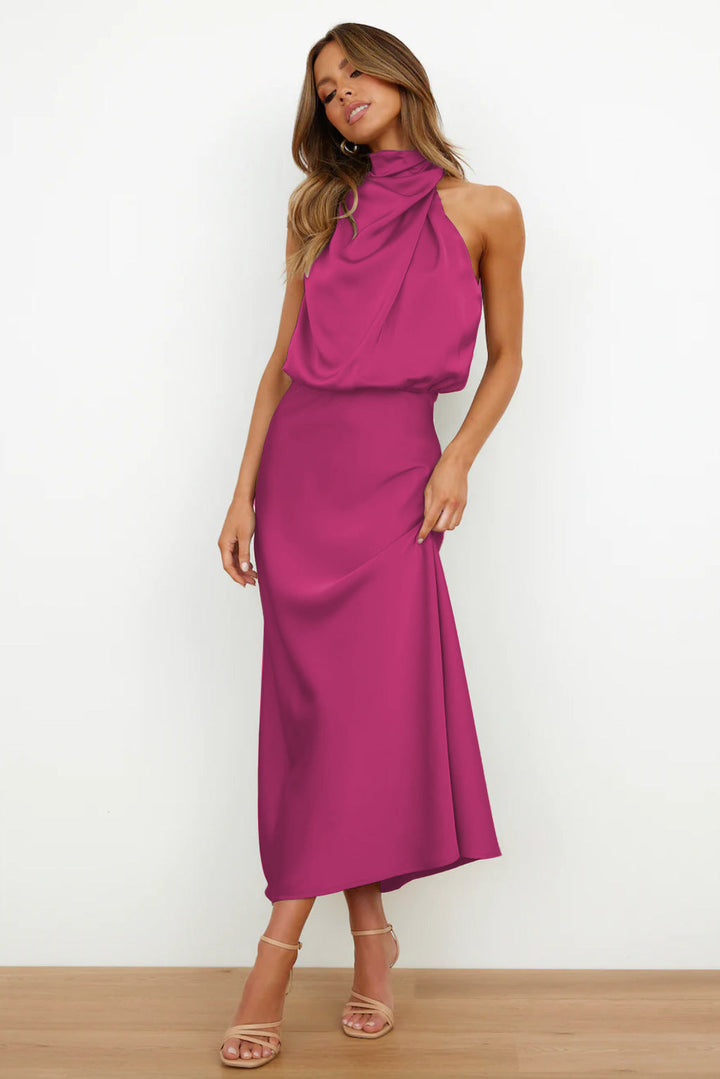 Valeria™ | Long Satin Dress With American Neckline