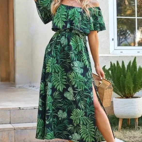 Hiliary™ - Elegant Dress Off-Shoulder Print Dress