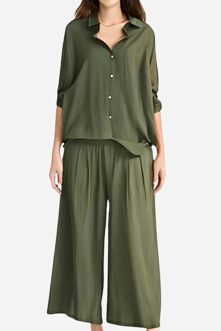 Lily - Oversized Shirt and Palazzo Pants Two-Piece Linen Set