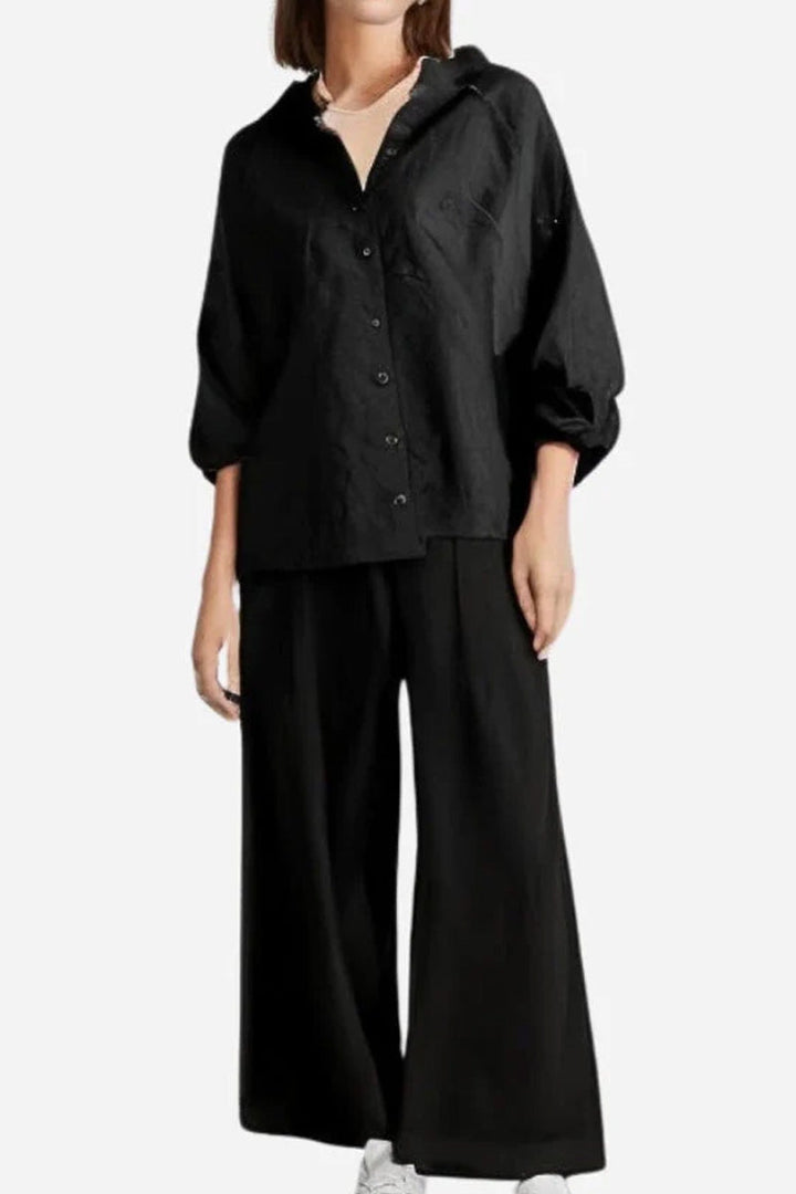 Lily - Oversized Shirt and Palazzo Pants Two-Piece Linen Set