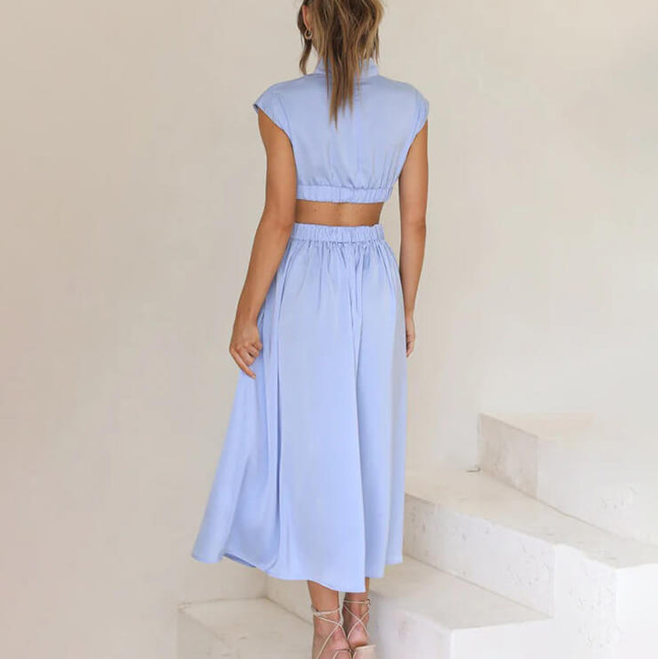 DINA | PLEATED DRESS WITH HIGH NECK